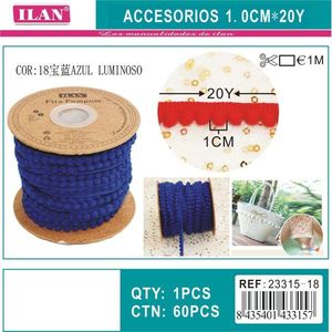 Nastro Ilan Pom Pom Luminoso Blu, Larghezza 1.0 Cm, Lunghezza 20 Yd, per Decorazioni e Artigianato - Product Image 3