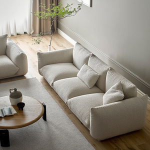 Wabi-Sabi White Bread Shaped Fluffy Sherpa Fabric Straight <b>Sofa</b> Japanese Cream Style Irregular Couch for <b>Living</b> <b>Room</b> - Product Image 3
