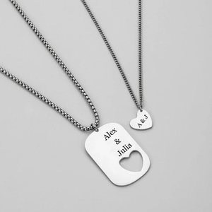 Set Collana con Ciondolo a Cuore Inciso Personalizzato in Acciaio Inossidabile, Targhette per Cani, Gioielli Personalizzabili per Coppie, Regalo di San Valentino - Product Image 1
