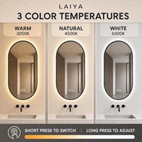 Miroir mural ovale à LED avec éclairage arrière, interrupteur tactile, 3 températures de couleur réglables, anti-buée, IP44, miroir de salle de bain