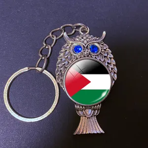 Llavero con forma de búho para mujer, llavero con diseño de bandera de Israel, Arabia, Turquía, países árabes, Países Bajos
