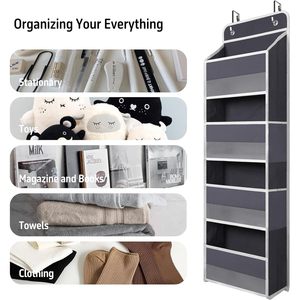 Organisateur de porte suspendu 33x15x85cm gris avec poches transparentes pour salle de bain, chambre et placard - Product Image 6