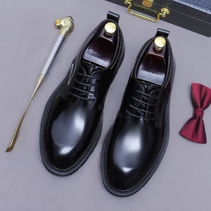 Chaussures en cuir pour homme, luxueuses et brillantes, style rétro britannique, en cuir véritable, surface brillante, chaussures derby faites à la main pour homme - Product Image 5