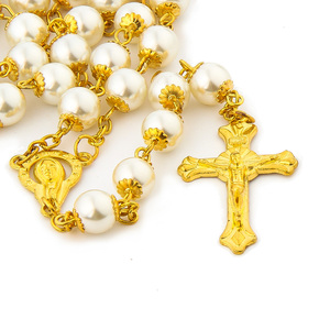 Collana <span class=keywords><strong>Rosario</strong></span> <span class=keywords><strong>in</strong></span> <span class=keywords><strong>Oro</strong></span> con Perle e Crocifisso, Rosari Cattolici, Collane Religiose, Regalo - Product Image 6