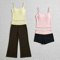 Ensemble de yoga et pilates 2 pièces pour femme, débardeur à découpe dorsale, séchage rapide, color block, taille plissée, avec pantalon long ou court en option