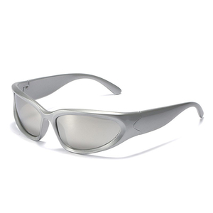 Mode Argent Miroir Ovale Sport Lunettes De Soleil <span class=keywords><strong>Steampunk</strong></span> Noir Hommes Et Femmes Autour De Lunettes De Soleil - Product Image 1