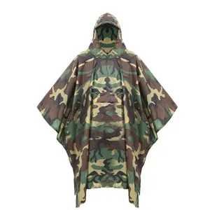 Multifunctional three-in-one portable camouflage raincoat rain poncho waterproof outdoor hiking camping adult