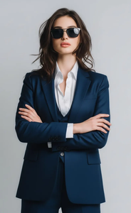 Navy Blue 3-Piece Women’s Suit Tailored Blazer Vest Slim Trousers <b>Set</b> Elegant Formal <b>Office</b> Wear Professional Business Pantsuit - Product Image 3