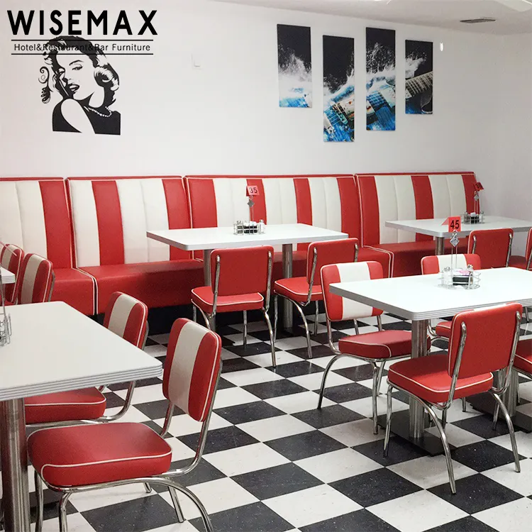 WISEMAX Retro 1950s style Restaurant Dining Room Furniture Stainless Steel PU leather American Fast Food Dining Chairs