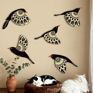 Décoration murale en bois en forme d'oiseau volant, ornement suspendu en buis, décoration d'intérieur, forme irrégulière, couleur bronze, ensemble de 5 pièces - Product Image 4