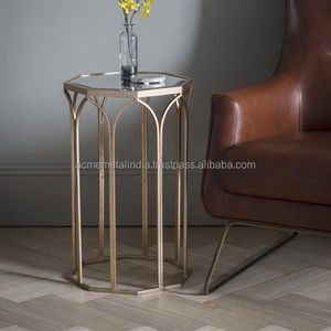 Mesa de Centro Redonda para Sala de Estar con Tapa de Mármol y Base Pentagonal con Recubrimiento Negro, Decoración de Mesa, Muebles Metálicos - Product Image 4