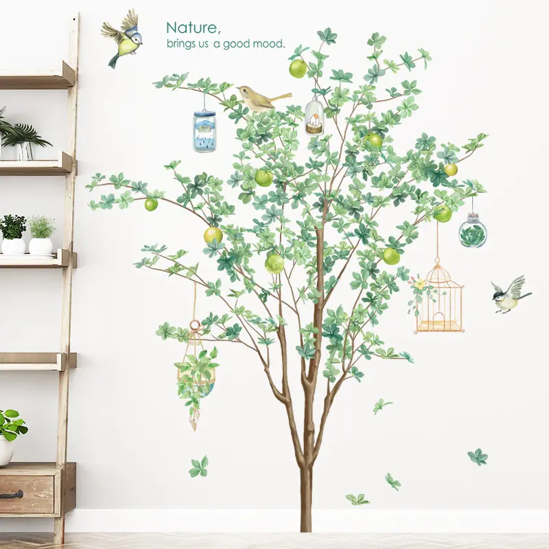 Nordic Plant Wall Stickers Large Tree Background Stickers Living Room Sofa Decoration Self-adhesive Paper Green Wall Decals