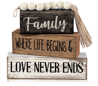 4 blocs de signalisation empilables en bois pour décoration de table style ferme, thème Famille