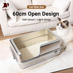 Bac à litière en acier inoxydable pour grand chat, bac à litière en métal extra large avec couvercle anti-fuite - Product Image 2