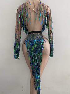 NOVANCEY خدمات تصميم الملابس ملابس متألقة ترتر أزرق مثير فتحة ثوب حفلة موسيقية ملابس المسرح والرقص للبار ملهى ليلي - Product Image 6