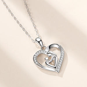 Mom <b>Necklace</b> with Heart-shaped Embrace Trendy <b>Mother</b> Child Pendant Featuring Zircon for Anniversaries - Product Image 4