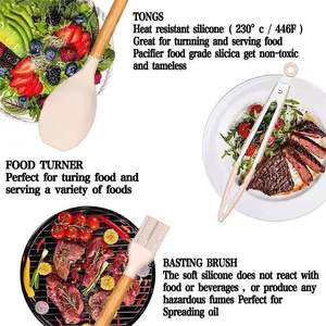 New Custom Marble Speckled <b>Silicone</b> Kitchenware Wooden Handle Cooking Utensil Set - Product Image 4