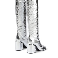 Chaussures de styliste à bout rond pour femmes, bottes hautes de luxe, de marque, avec talon épais métallique et argent