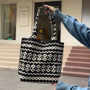 Vertical Stripe Letter Knit Tote Bag Summer Fashion Women Shoulder Bag European Style Knitted Handbag <b>Beach</b> Bag - Product Image 2