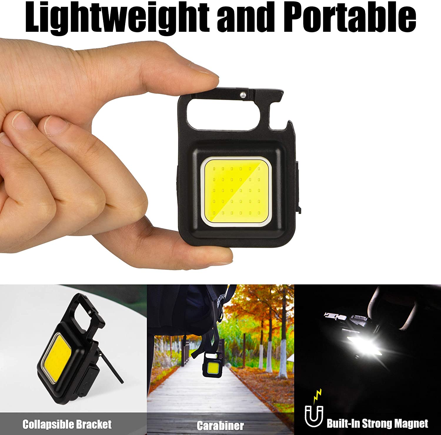 Yarrae USB Rechargeable Mini COB Work Light with Magnet and Flashlight for Fishing Walking and Camping