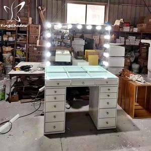 Table de maquillage moderne de luxe pour chambre à coucher, avec miroir éclairé, en bois massif - Product Image 1