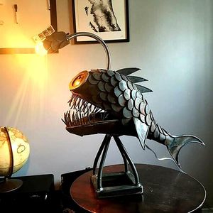 Lampe de table Cafele Angler Fish, style steampunk, ampoules LED, DC 12V, commande par interrupteur, lampe de nuit artisanale - Product Image 4
