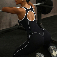 Combinaison de yoga sans coutures à dos ouvert, effet push-up, très extensible, avec contraste de couleurs, unitard de fitness, body dos nageur pour femme