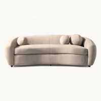 Canapé en cuir RH SYLVAIN, canapé sectionnel en cuir véritable beige incurvé, ensemble de salon moderne de luxe avec coussins assortis