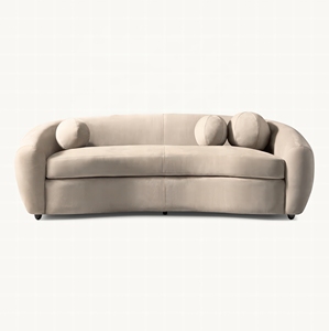 أريكة جلدية RH SYLVAIN، أريكة قطاعية منحنية من الجلد الطبيعي البيج، طقم غرفة معيشة فاخر وعصري مع وسائد متناسقة - Product Image 3