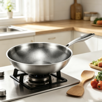 Wok en titane de qualité alimentaire FLEY, épaissi, non revêtu, antiadhésif, en alliage de titane, 32/34/36 cm, pour cuisinière à gaz, induction, cuisine domestique