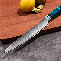Damascus Watermeloenmes 14 inch, scherp fruitmes voor snijden en snijden, keukenmes van Japans staal, blauw hars houten handvat