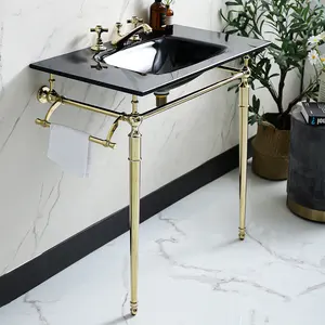 Pedestal- glass counter top Vanity Vessel Sink with Brass