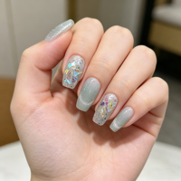 Faux ongles à presser faits main, style été frais, effet œil de chat elfe, diamant aurore, courts et détachables, pour nail art