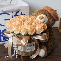 Kotak Hadiah Buket Bunga Sabun Beruang Cappuccino untuk Dewi, Hari Valentine, Ibu, Hari Thanksgiving