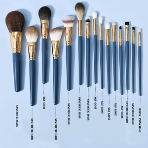 Set de 15 Brochas de Maquillaje de Pelo de Cabra Hechas a Mano con Mango de Madera Plano para Rostro, Ojos, Polvo, Base y Sombra de Ojos, Kit de Brochas Cosméticas con Logotipo Personalizado - Product Image 5