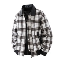 Blouson bomber à revers crantés à carreaux, coupe-vent zippé pour homme, style coréen, vêtement de travail tendance, printemps automne, décontracté, style jeune