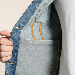 Maßgefertigte Acid-Wash-Jacke mit Strasssteinen, OEM Frühlings-Stickerei-Logo, Tasche, Hochwertige Vintage-Streetwear Herren-Jeansjacke - Product Image 5
