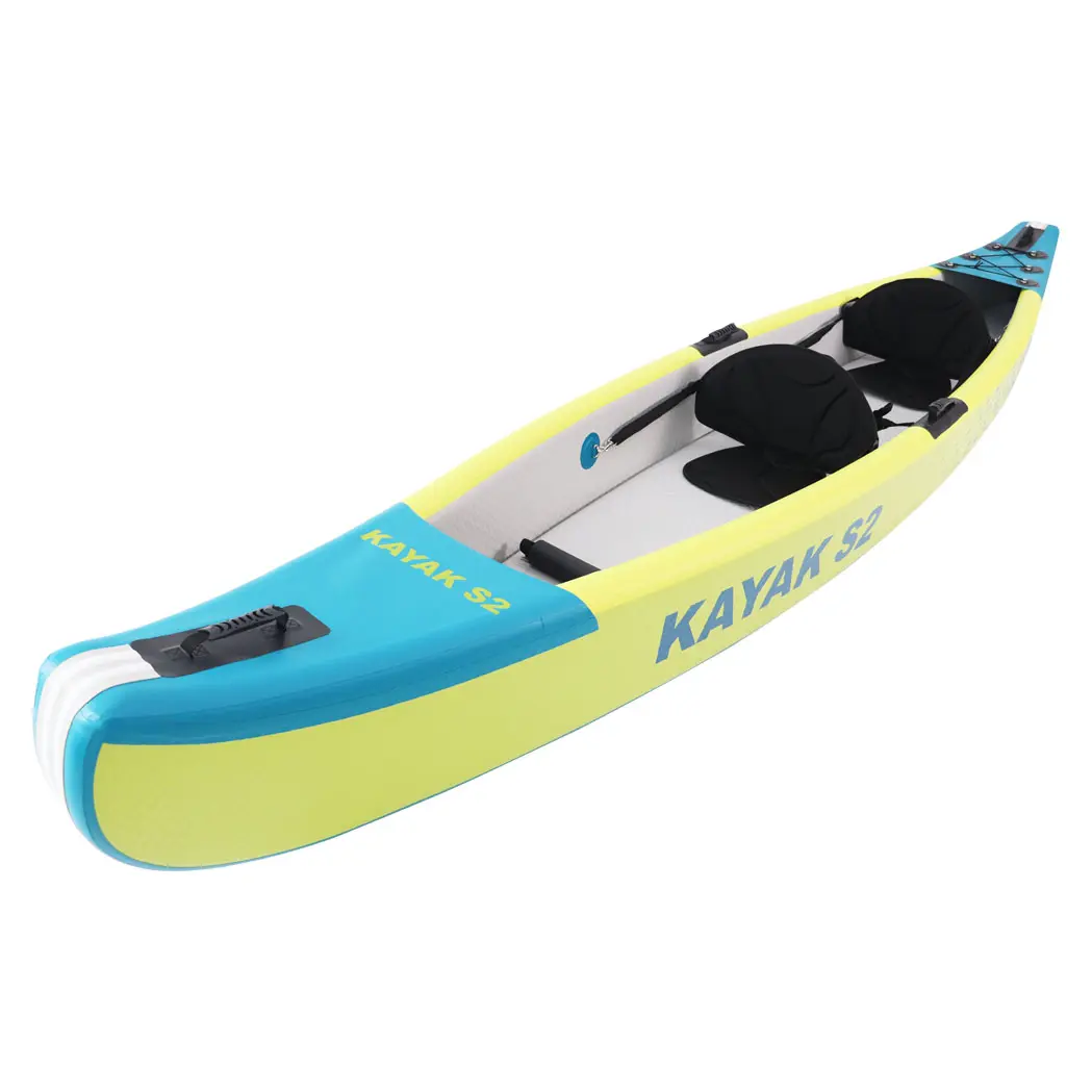 Kayak bleu bateau assis Kayak 2 adultes acceptent Logo personnalisé gonflable point de chute noyau rivière pédale Kayak pêche 2 personnes PVC