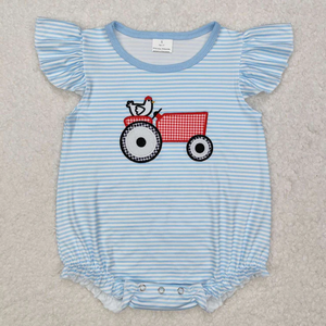 Vêtements d'été en gros pour enfants, filles et garçons, ensembles à manches courtes avec motif brodé poulet et tracteur, tenues pour bébés et tout-petits - Product Image 3