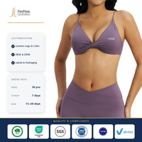 Soutien-gorge de sport personnalisé avec logo, décolleté en V torsadé, double bretelle, dos ouvert, rembourré, pour yoga et fitness, vente en gros