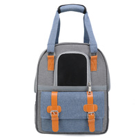 Sac à dos pour animaux de compagnie en denim, sac de transport pour chat, poche avant en maille respirante, boucle en cuir, sac de voyage pour les promenades en plein air