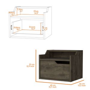 DB Florence, mesita de noche flotante de doble estante con panel de cajón, estilo de madera, muebles de dormitorio para el hogar para dormitorio y sala de estar - Product Image 3