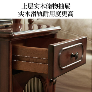 Mesita de Noche Estilo Francés de Madera Maciza con un Cajón, Mesita de Noche Clásica para Dormitorio con Almacenamiento - Product Image 3