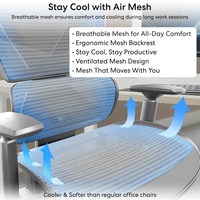 Chaise de bureau ergonomique AJUNION avec dossier en forme de X, assise en mesh, appui-tête en cuir PU, accoudoirs 3D, chaise de travail pour bureau à domicile
