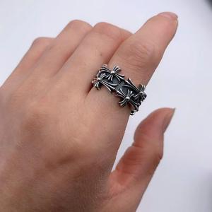 Heißer Verkauf Europa und Amerika Messing Doppellagiger Kreuzring <span class=keywords><strong>Punk</strong></span> Vintage Unisex Paarring für Männer Frauen All-Match für den Alltag - Product Image 3