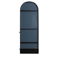 Station de coiffure avec miroir double face LED pour salon de coiffure, miroir ovale arqué, station de coiffage avec étagère