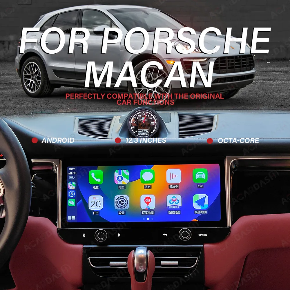 Acarash layar Multimedia 12.3 inci Android untuk Porsche Macan 2014- 2016 Video Stereo otomatis navigasi GPS pemutar DVD Carplay