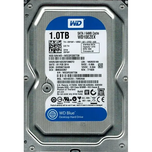 Western Digital 1 TB WD Blue PC interne Festplatte HDD - 7200 RPM, SATA 6 Gb\/s, 64 MB Cache, 3.5 #34; - WD10EZEX