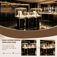 Support de présentation de bijoux en MDF et verre trempé de luxe avec éclairage LED, finition personnalisable pour les magasins de bijoux haut de gamme