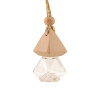 Désodorisant de voiture suspendu en forme de losange transparent de 8ml avec couvercle en bois de hêtre diffuseur d'arôme de voiture vide accessoires de bouteille